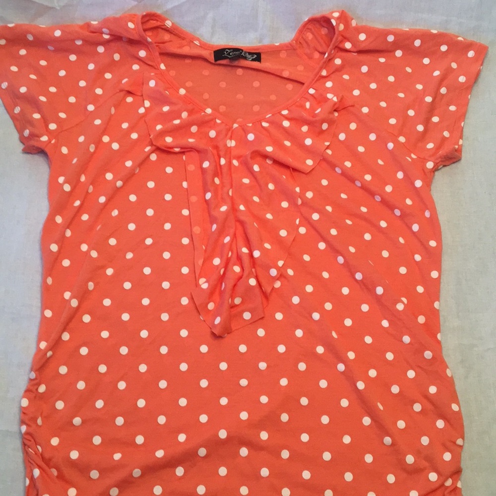 Peach and white polkadots shirt